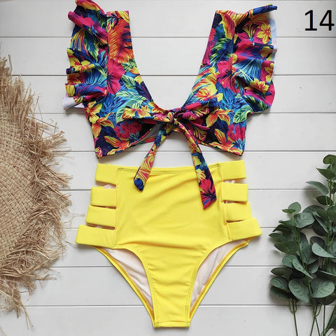 Ruffle Swimwear Women Print Sexy Swimsuit CODE: KAR909