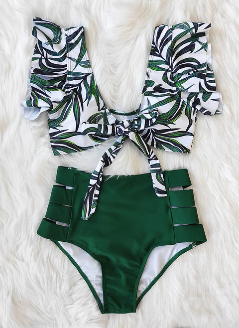 Ruffle Swimwear Women Print Sexy Swimsuit CODE: KAR909