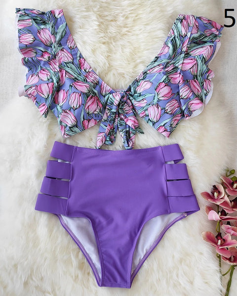 Ruffle Swimwear Women Print Sexy Swimsuit CODE: KAR909
