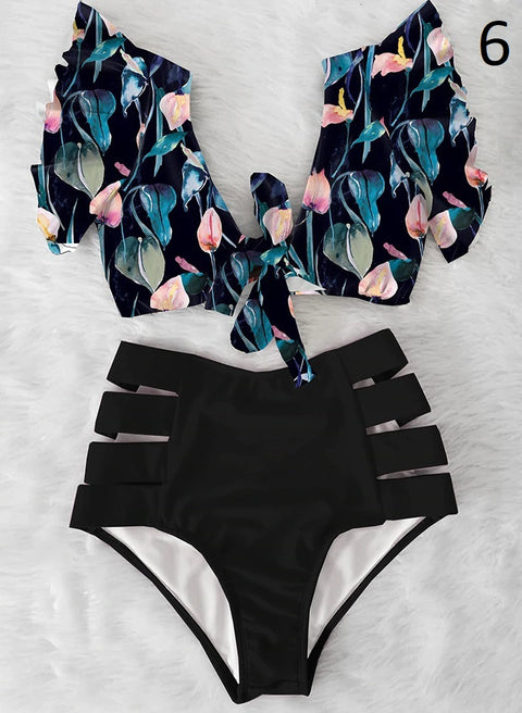 Ruffle Swimwear Women Print Sexy Swimsuit CODE: KAR909