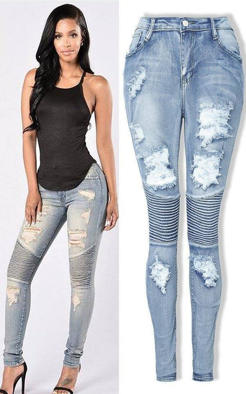 Monrsh Women's Blue Ripped Jeans CODE:MON856