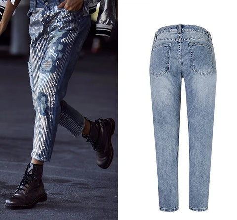 Sequin hole ripped jeans CODE: mon1044
