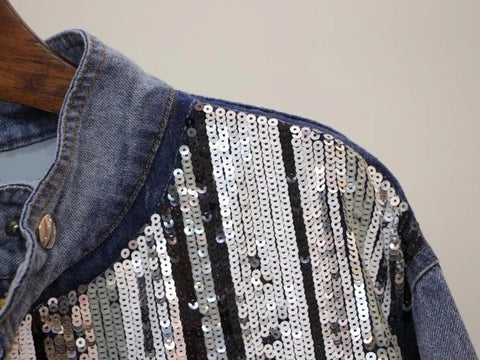 Loose beads large size sequined denim jacket CODE: mon845