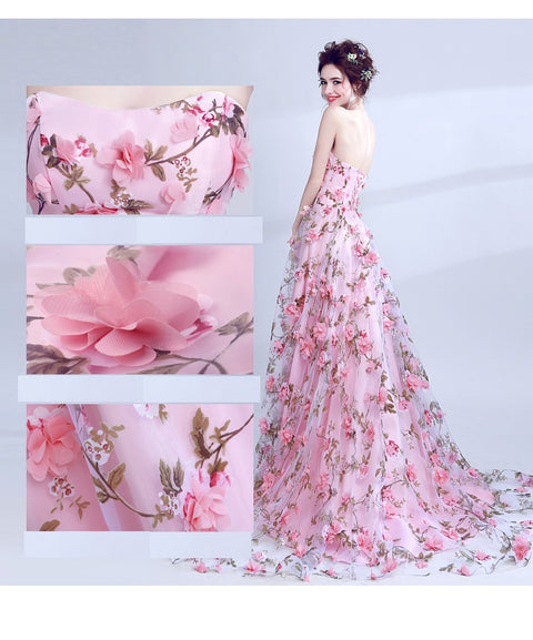 Off-Shoulder  three-dimensional flower fairy pink wedding dress CODE: mon2130