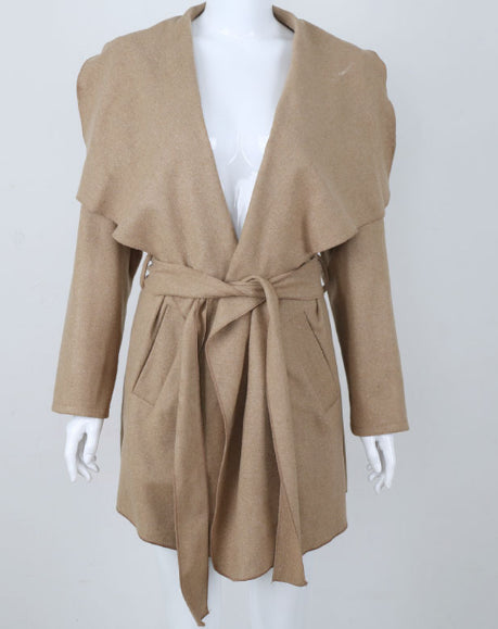 tie waist in the long section of Slim solid coat CODE: mon702