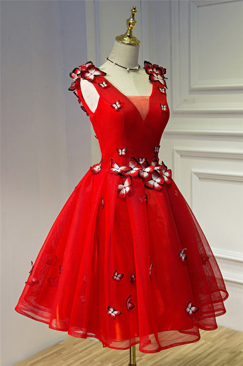 New V-neck Butterfly Embroidery Party Dress CODE: mon534