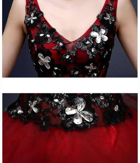 V-neck Sequins Flowers Fluffy Evening Dress CODE: mon535