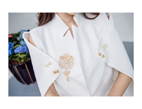New Beads Brooch Wraps Coat with Slim Short Pants Set CODE: mon598