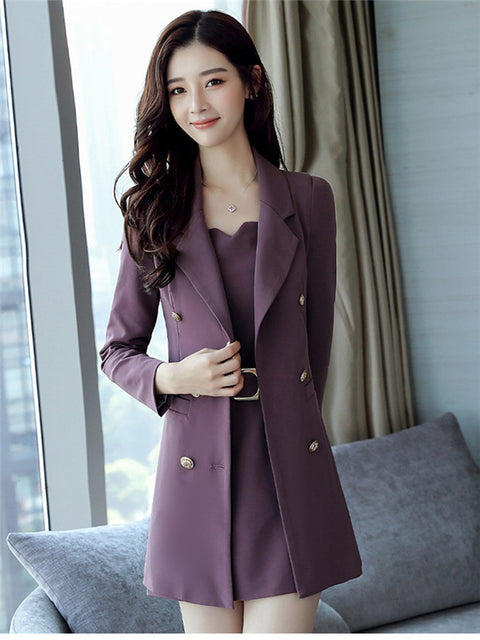Tailored Collar Double-breasted Slim Dress Set CODE: mon641