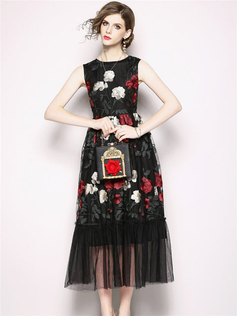Embroidery Gauze Tank Long Dress CODE: mon855