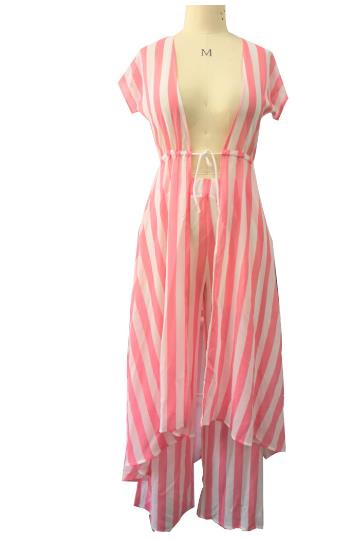 Casual strip print loose Two pieces pants set CODE: mon1092