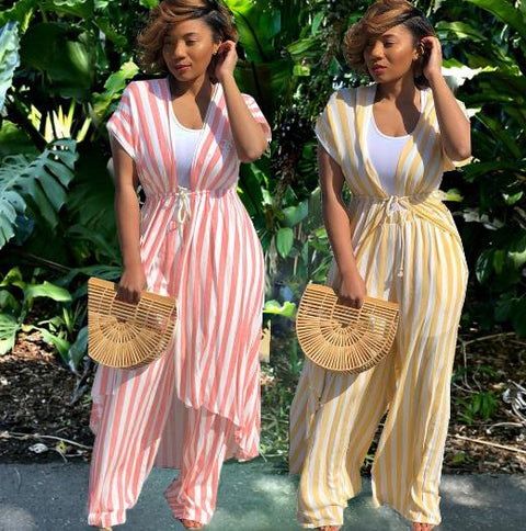 Casual strip print loose Two pieces pants set CODE: mon1092