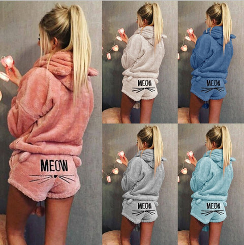 Cat embroidery pajamas hooded two-piece suit CODE: mon1160