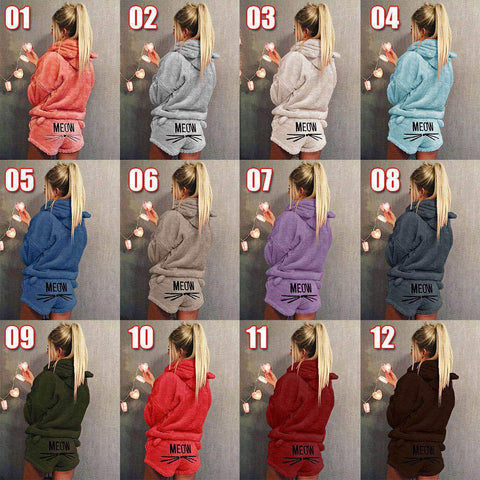 Cat embroidery pajamas hooded two-piece suit CODE: mon1160