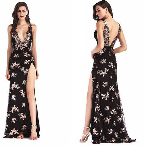 Sexy halter deep V-neck mop dress CODE: mon802