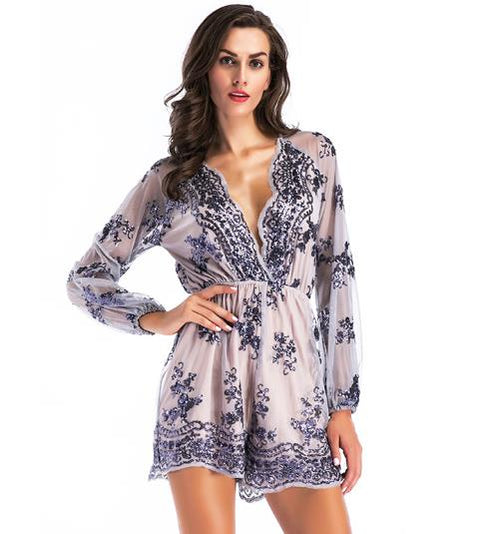 Sexy sequined deep V Jumpsuit CODE: mon803
