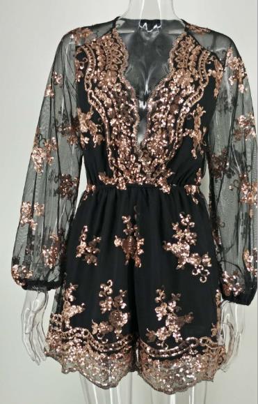 Sexy sequined deep V Jumpsuit CODE: mon803