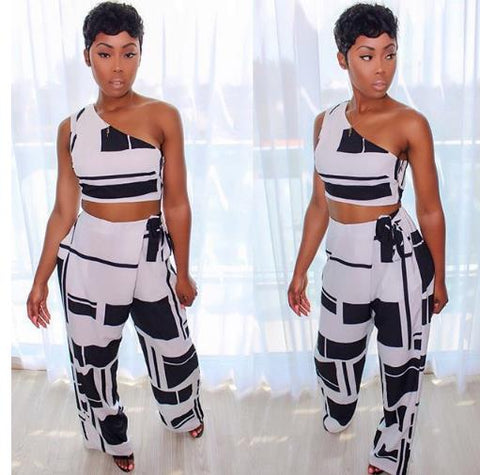 One-shoulder wide-leg pants two-piece set CODE: mon980