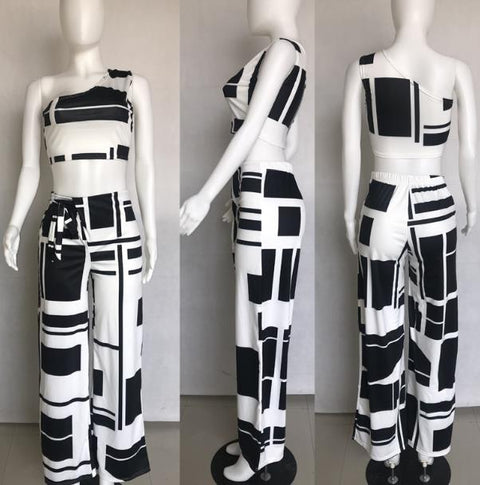 One-shoulder wide-leg pants two-piece set CODE: mon980