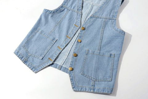 Vests Summer BF Style Sleeveless Student Teens Cropped Denim Jacket CODE: KAR1007