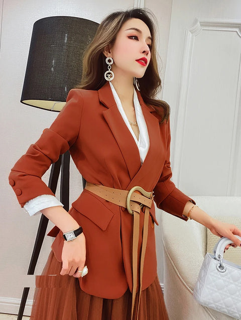 New Collar Jacket + Mesh Long Skirt Office Lady Two-Piece Set CODE: KAR1131