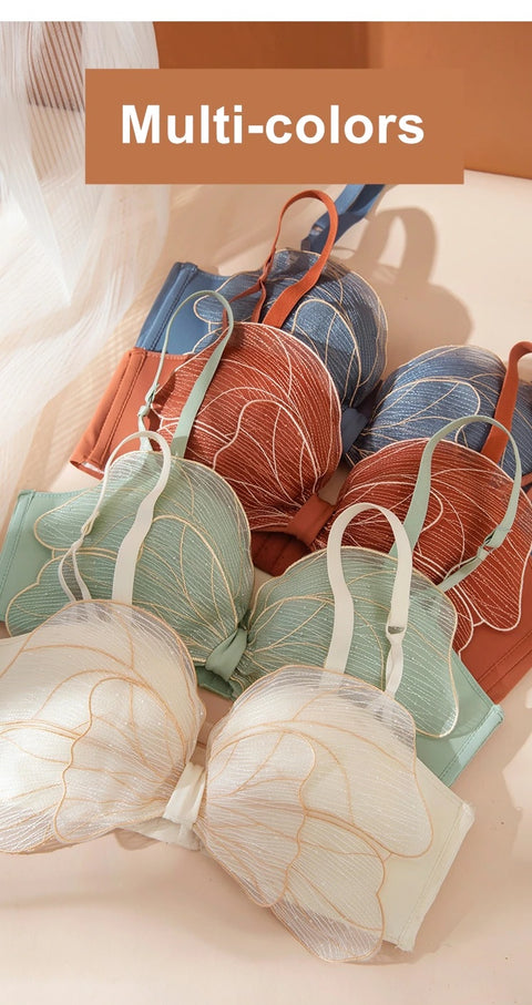 Strapless Push Up Bra Embroidery Bow Knot Lingerie Tube Top Bra AB Cup CODE: KAR1038