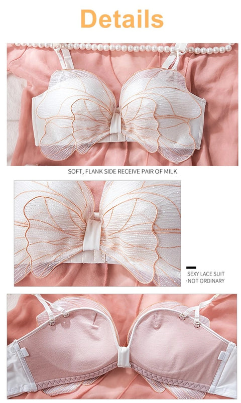 Strapless Push Up Bra Embroidery Bow Knot Lingerie Tube Top Bra AB Cup CODE: KAR1038