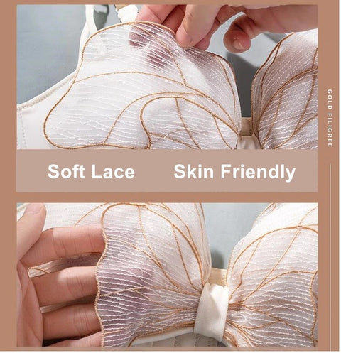 Strapless Push Up Bra Embroidery Bow Knot Lingerie Tube Top Bra AB Cup CODE: KAR1038