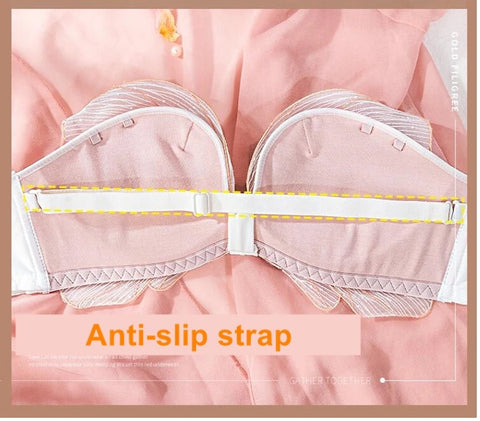 Strapless Push Up Bra Embroidery Bow Knot Lingerie Tube Top Bra AB Cup CODE: KAR1038