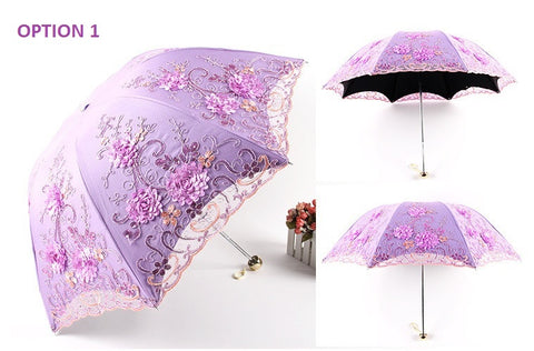 1 piece Princess Sun double Lace Parasol Arched  three Folding Embroidery anti UV waterproof Umbrella CODE: KAR1047