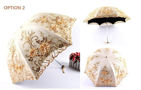 1 piece Princess Sun double Lace Parasol Arched  three Folding Embroidery anti UV waterproof Umbrella CODE: KAR1047