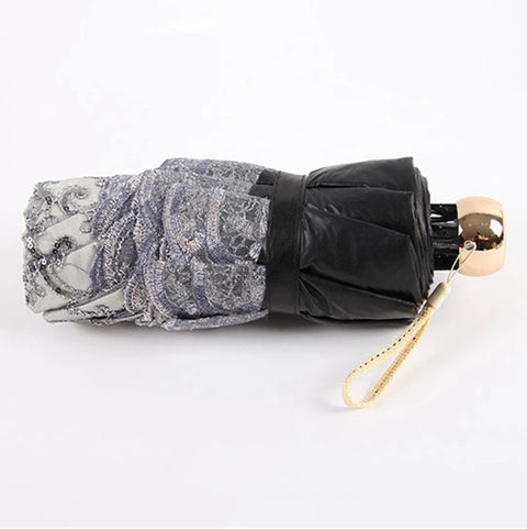 1 piece Princess Sun double Lace Parasol Arched  three Folding Embroidery anti UV waterproof Umbrella CODE: KAR1047