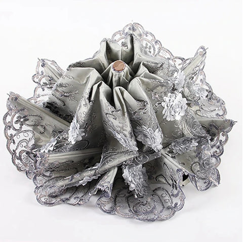 1 piece Princess Sun double Lace Parasol Arched  three Folding Embroidery anti UV waterproof Umbrella CODE: KAR1047