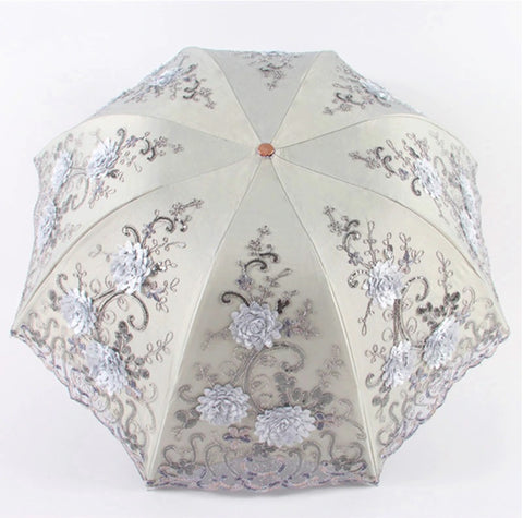 1 piece Princess Sun double Lace Parasol Arched  three Folding Embroidery anti UV waterproof Umbrella CODE: KAR1047