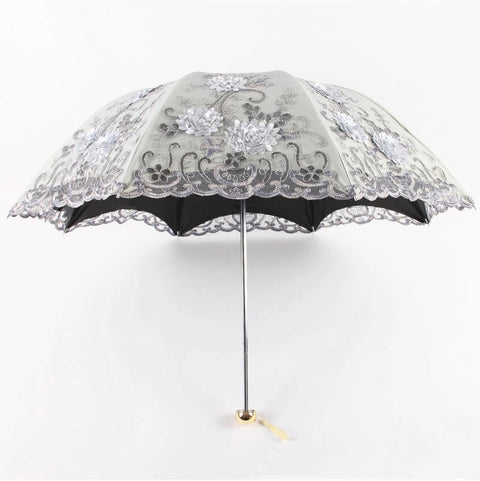 1 piece Princess Sun double Lace Parasol Arched  three Folding Embroidery anti UV waterproof Umbrella CODE: KAR1047