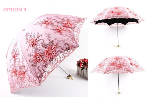1 piece Princess Sun double Lace Parasol Arched  three Folding Embroidery anti UV waterproof Umbrella CODE: KAR1047