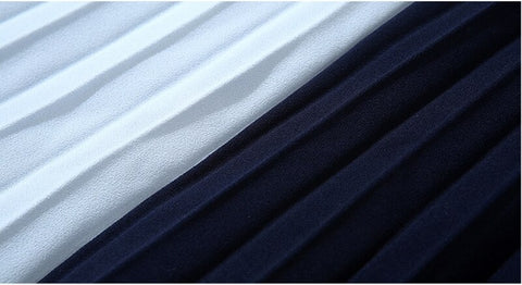 Two piece Set Turtleneck Stripe Belt Tops + Skirt Pleated Spliced 2 Piece Set CODE: KAR1056