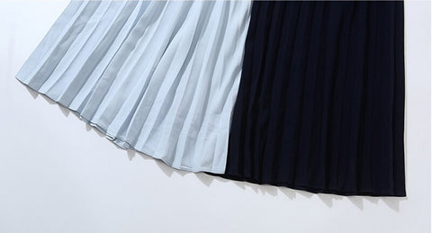 Two piece Set Turtleneck Stripe Belt Tops + Skirt Pleated Spliced 2 Piece Set CODE: KAR1056
