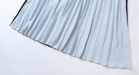 Two piece Set Turtleneck Stripe Belt Tops + Skirt Pleated Spliced 2 Piece Set CODE: KAR1056