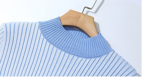 Two piece Set Turtleneck Stripe Belt Tops + Skirt Pleated Spliced 2 Piece Set CODE: KAR1056