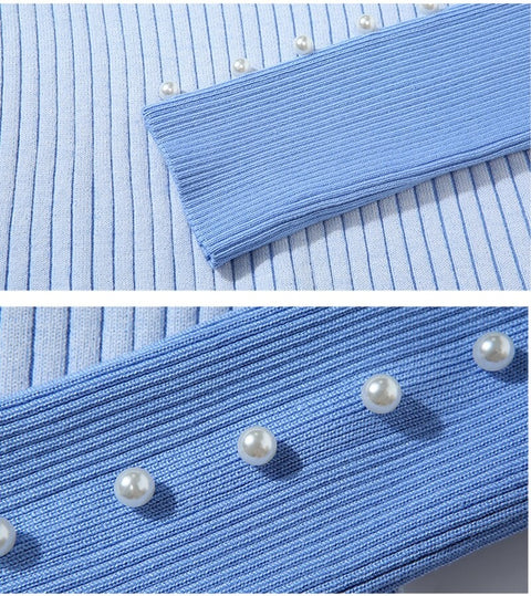 Two piece Set Turtleneck Stripe Belt Tops + Skirt Pleated Spliced 2 Piece Set CODE: KAR1056