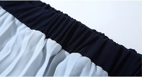 Two piece Set Turtleneck Stripe Belt Tops + Skirt Pleated Spliced 2 Piece Set CODE: KAR1056