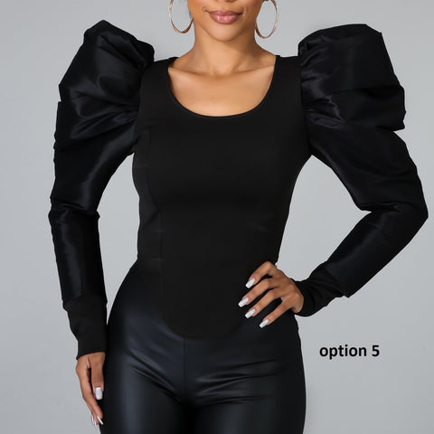 Puff Sleeve Round Collar Solid Long-sleeved Spring Shirt CODE: KAR1064