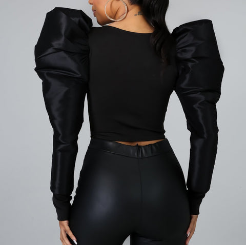 Puff Sleeve Round Collar Solid Long-sleeved Spring Shirt CODE: KAR1064
