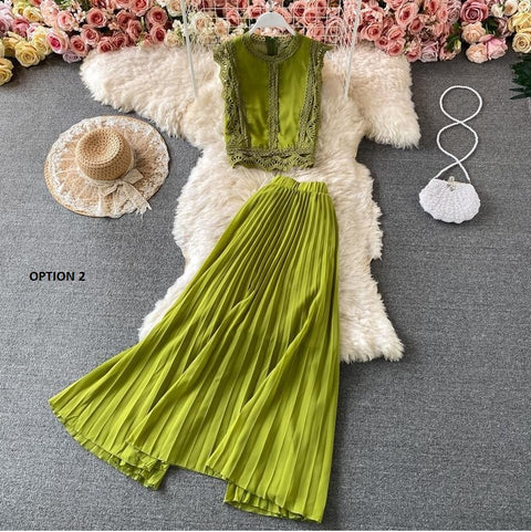 Chiffon Shirt and Pants Wide-leg Trousers Light Top Two-piece Suit CODE: KAR1073