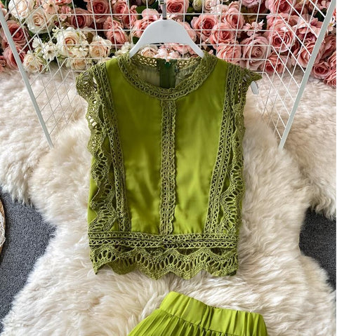 Chiffon Shirt and Pants Wide-leg Trousers Light Top Two-piece Suit CODE: KAR1073