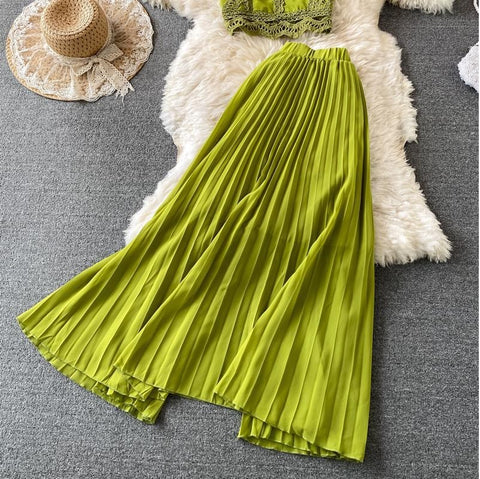 Chiffon Shirt and Pants Wide-leg Trousers Light Top Two-piece Suit CODE: KAR1073