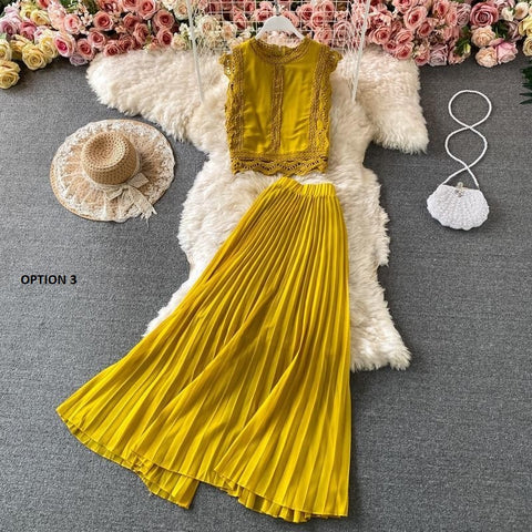 Chiffon Shirt and Pants Wide-leg Trousers Light Top Two-piece Suit CODE: KAR1073