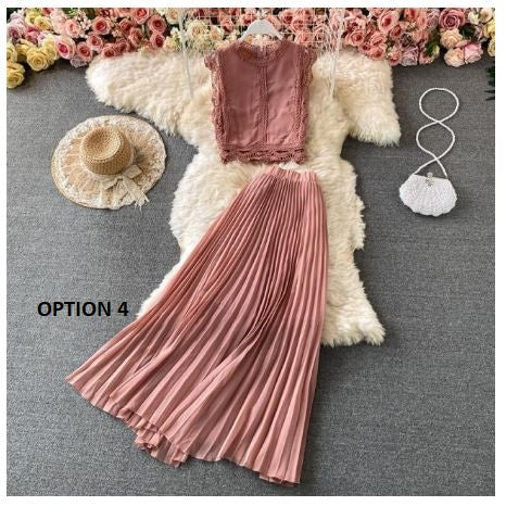 Chiffon Shirt and Pants Wide-leg Trousers Light Top Two-piece Suit CODE: KAR1073