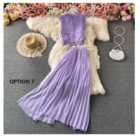 Chiffon Shirt and Pants Wide-leg Trousers Light Top Two-piece Suit CODE: KAR1073